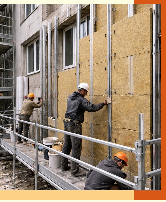 Утепление вентилируемого фасада в Кизилюрте от 5783 руб/м2 — монтаж и утепление вентфасад | ТепломастерКзт